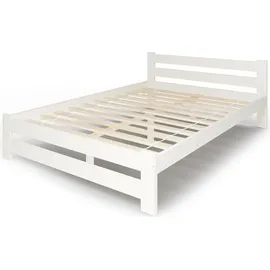 home collective Holzbett mit Lattenrost Modern Bett Bed Kiefer Massiv Bettgestell Doppelbett Massivholzbett Klassisch | Langlebig | Skandi... - weiß