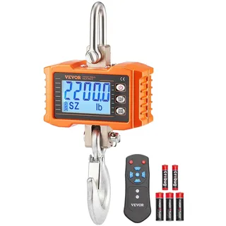 Vevor Industrielle Hängewaage, 1000 kg, robuste digitale Kranwaage mit Fernbedienung, Lastenwaage, Gehäuse aus Aluminiumguss, hochpräzises LCD-Display für Bau, Fabrik, Bauernhof, Jagd, Orange