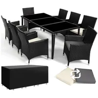 tectake Sitzgruppe Aluminium Rattan Gartenlounge mit Bezügen, inklusive Schutzhülle, (Loungeset Menorca, 9-tlg., für Außen in Schwarz), wetterfest und UV-beständig, mit Sicherheitsglasplatten, pflegeleicht schwarz