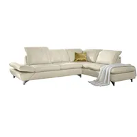 Ecksofa W.SCHILLIG "taoo" Sofas Gr. B/H/T: 296cm x 84cm x 242cm, Longlife fabric Velourgewebe S41, Ottomane rechts, mit Kopfteilverstellung-mit Sitztiefenverstellung, beige (natural s41) mit Sitziefenverstellung & Kopfteilverstellung