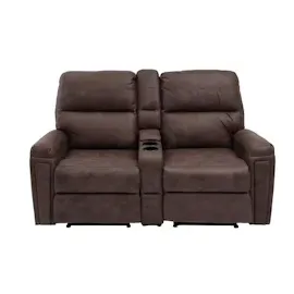 Mendler 2er Kinosessel HWC-K17, Relaxsessel Fernsehsessel Sofa, Nosagfederung Getränkehalter Fach ~ Stoff/Textil braun