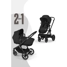 Cybex EOS Lux Kinderwagen (2-in-1 Kinderwagen) inkl. Snogga 2.0 Fußsack, Farbe:Moon Black / Black