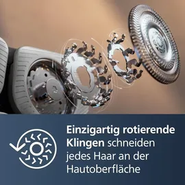 Philips Shaver S9000, elektrischer Nass- und Trockenrasierer, Lift & Cut-Rasiersystem und SkinIQ Technologie, ausklappbarem Trimmer, Reinigungsstation, Ladestation, Reiseetui, Chromsilber, S9975/54