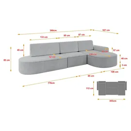 altdecor Eckcouch Cord 5-Sitzer Grau