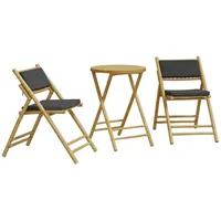 vidaXL 3-tlg Bistro-Set Klappbar mit Dunkelgrauen Kissen Bambus Modell 4