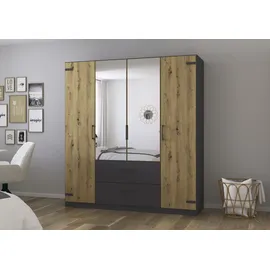 Rauch Drehtürenschrank RAUCH "Holmes", grau (graumetallic, eiche artisan), B:181cm H:197cm T:54cm, Holzwerkstoff, Schränke, Drehtürenschrank, im Industrial Style, mit Schubkästen, mit oder ohne Spiegel