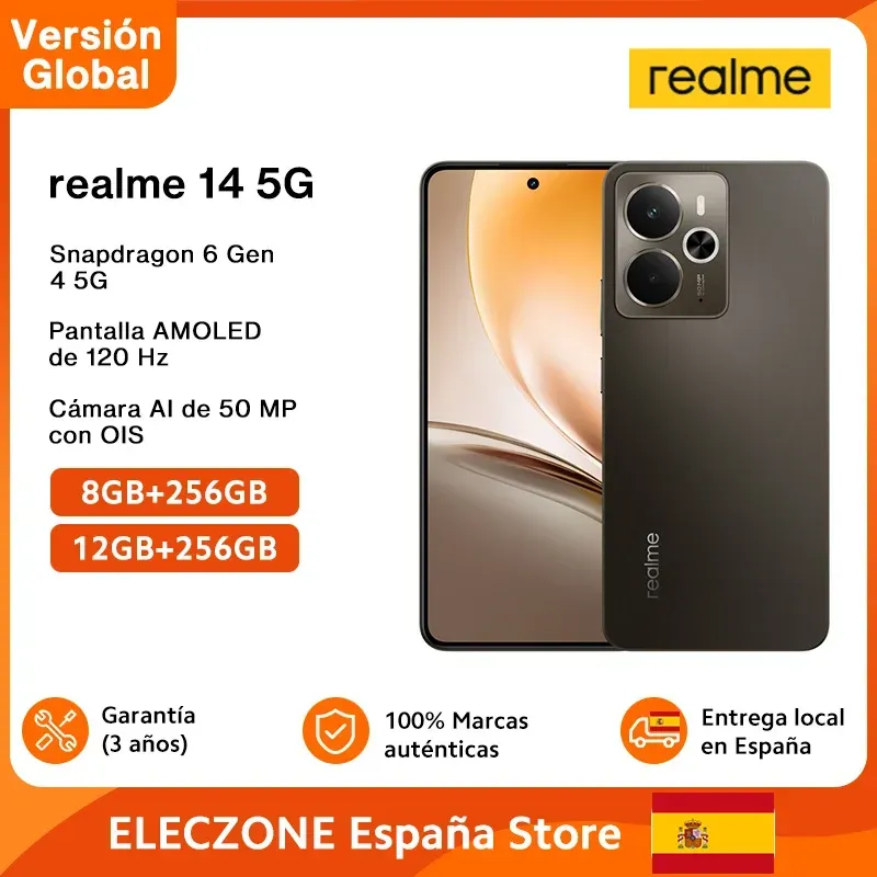 Globale Version realme 14 5G Smartphone Snapdragon 6 Gen 4 120Hz AMOLED Esports Display 50MP OIS AI Kamera 6000mAh Titan Akku