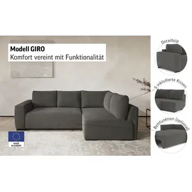 Cotta Ecksofa COTTA "Giro L-Form, Ottomane, Breite 252 cm", beige (nature), B:252cm H:86cm T:170cm, Sofas, Ecksofa, wahlweise mit Bettkasten und Trendbezug CORD