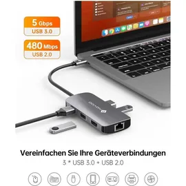 NOVOO USB-C-Hub, 7 in 1, Adapter USB C auf HDMI, 4 K, USB-C-Hub mit Ethernet, 4 x USB, 100 W PD Ladeanschluss, Mulitport Dock USB C Adapter kompatibel mit MacBook Pro MacBook Air