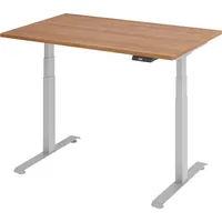 Bümö Schreibtisch Nussbaum, silber Holzwerkstoff, Nachbildung,Nussbaum, Rechteckig, 120x74x80 cm