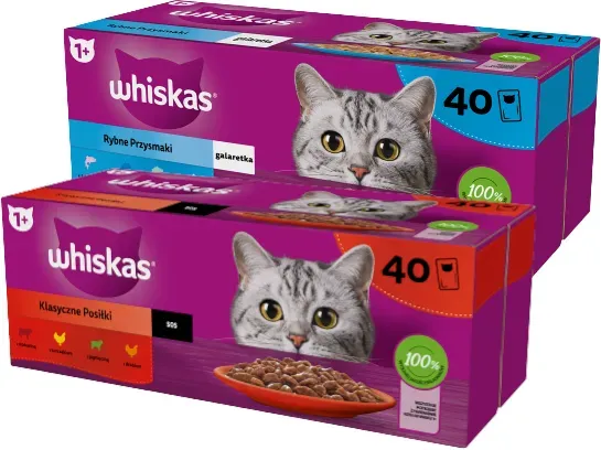 WHISKAS Adult Sachets 40 x 85 g Fishy Treats - Nassfutter für ausgewachsene Katzen, in Gelee + WHISKAS Adult Sachets 40 x 85 g Classic Meals (Rabatt für Stammkunden 3%)