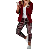 Godoboo Damen Business Anzug Set 2 Stück Revers Büro Business Formal Blazer Langarm Hosenanzug Slim Fit - XL