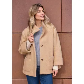 GOLDNER Kurzgröße: Flauschiger Kurzmantel mit Stehkragen", in beige, | Gr.: 21,