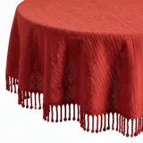 Tischdecke Outdoor Wetterfest, rutschfest & UV-Beständig in 7 Farben mit Fransen - Weichschaum PVC Tischdecke Abwaschbar & Waschbar bei 30°C - Gartentischdecke Oval 140x180 cm Rot