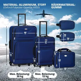 Juskys Trolley Kofferset Athen - 60 L, 2 Rollen, Weichschale, Handgepäck, Blau