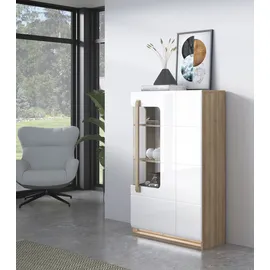 Forte Highboard FORTE "Attention", weiß (rivera eiche, weiß glanz), B:89,9cm H:139,6cm T:34,3cm, Spanplatte, Sideboards, Highboard, Highboard, Beleuchtung, Soft Close, Glastüre, Stauraum, Höhe 139,6cm