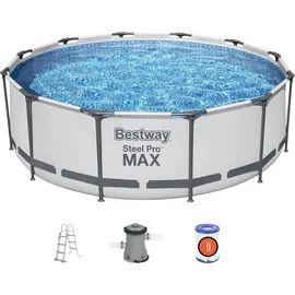 BESTWAY Steel Pro Max Frame Pool  Set 366 x 100 cm lichtgrau inkl. Filterpumpe