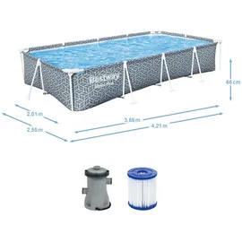 BESTWAY Steel Pro Frame Pool Set 366 x 201 x 66 cm inkl. Filterpumpe