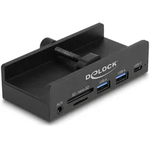 DeLock Externer USB 5 Gbps 3 Port Hub 2 x USB Typ-A, 1 x USB Type-CTM und 2 Slot Card Reader mit Feststellschraube