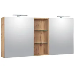 Spiegelschrank Lossa mit LED-Aufsatzleuchten Asteiche Cortina mit offenem Oberschrank, Breite 1550 mm