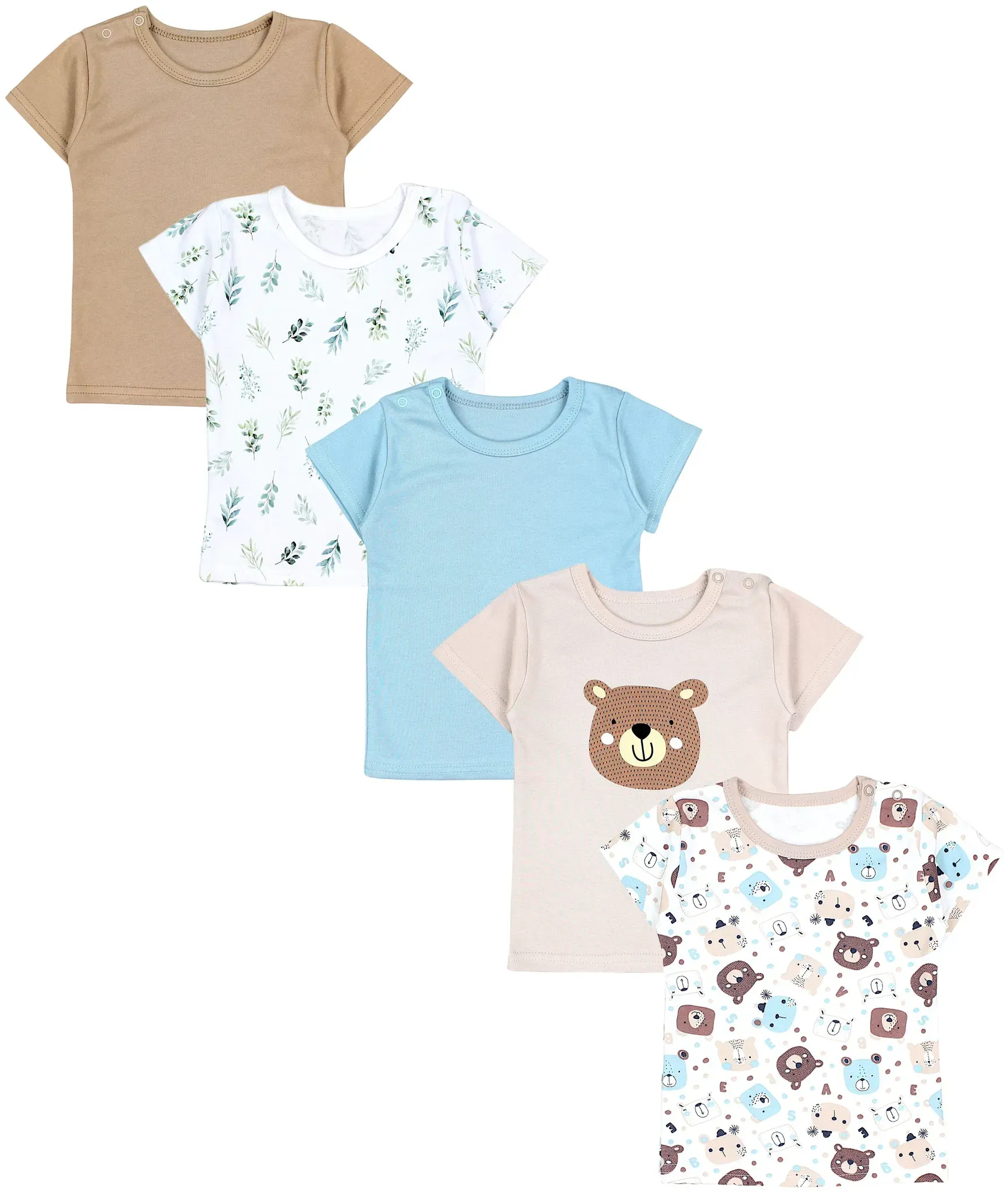 T-Shirt TUPTAM "Shirt Baby Kurzarm T-Shirt 5er Set", Jungen, Gr. 80, beige (bärchen blätter beige eisberg), Obermaterial: 100% Baumwolle CO., Shirts T-Shirt