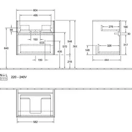 Villeroy & Boch Villeroy und Boch Collaro Waschtischunterschrank C009B0VR 60,4x54,6x44,4cm, Waschbecken mittig, LED-Beleuchtung, graphite