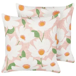 Dekokissen 2er Set JATROPHA Baumwolle 45 x 45 cm Rosa Blumenmuster