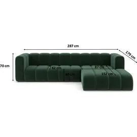 kaiser möbel Ecksofa L-Form Grand L 287 cm, Veloursstoff Salvador, Grün, Rechts - Grün