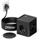 PD20W Steckdosenleiste Flachstecker, Steckdosenwürfel mit USB C, 3 Fach Mehrfachsteckdose Würfel mit Magnetpad, 6 in 1 Steckerleiste Wandsteckdose mit 2M Verlängerungskabel für Büro, zu Hause, Schwarz