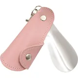 Schuhlöffel Mit Pu-Lederetui-Schlüsselanhänger, 1 Stück Kurz Reise Schuhanzieher, Tragbarer Schuhanzieher Aus Edelstahl Schlüsselanhänger für Alle Schuhe (Rosa)