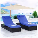 GarveeMore Gartenliege 2er-Set Liegestühle aus PE-Rattan für den Außenbereich,Liegestühle, Rattan-Liegestühle mit verstellbarer Rückenlehne, Aufbewahrungstisch braun