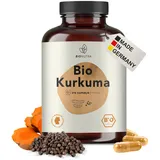 BIO Kurkuma Kapseln hochdosiert, 4500 mg Tagesdosis, schwarzer Pfeffer, rückstandskontrolliert, deutsche Herstellung, vegan, ohne Zusätze, Curcuma Kapseln hochdosiert, 270 Kapseln x 750mg, BIONUTRA®