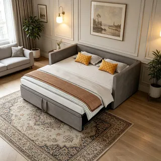 Schlafsofa 90x200cm, Sofabett mit lattenrost für 2 Personen, Ausziehbares Schlafcouch Tagesbett Jugendbett 180x200cm, Bequemes Gästesofa für Wohnzimmer Gästezimmer Wohnung, ohne Matratze(Typ A+ Grau)