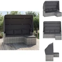 3-Sitzer-Gartensofa mit Dach und Fußhocker Grau Poly Rattan - Outdoor Möbel - Gartenmöbel - Gartensofa - Esszimmergarnitur - Lounge Set