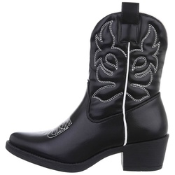 Ital-Design Damen Cowboyboots Western Westernstiefelette Blockabsatz Western- & Bikerboots in Schwarz schwarz 39