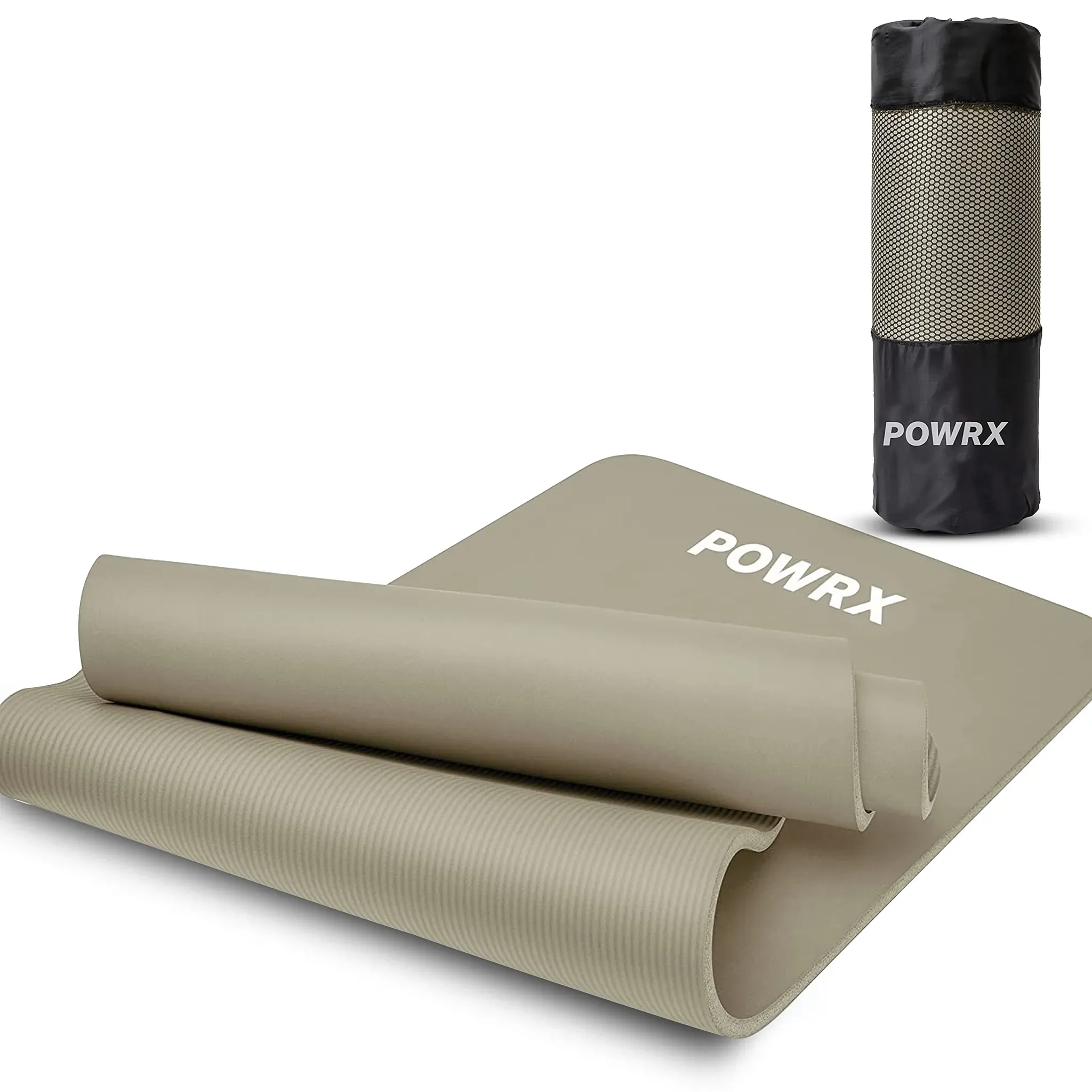 POWRX Gymnastikmatte Yogamatte (Light Grey 183 x 60 x 1 cm) 183 x 60 cm I Dicke: 1cm oder 1,5cm inkl. Tragegurt & Tasche versch. Farben