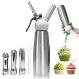 HYZYWON Sahnespender, Sahnesyphon, Sahnespender Edelstahl 500ml, Espuma Flasche, für Sahne, Schlagsahne, Mousses, Desserts, Inklusive 3 Düsen + 1 Reinigungsbürste (A)