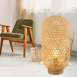 GLOBO Tischleuchte Bambusgeflecht Tischlampe Bambus Beistellleuchte Boho Wohnzimmer, natur, 1x E27 Fassung, Dxh 22x46 cm