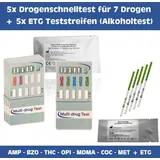 5x Drogenschnelltest - 7 Drogenarten + 5x ETG Teststreifen (Alkoholtest im Urin)