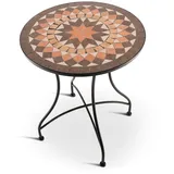 Raburg Gartentisch Mosaiktisch, Balkon- und Terrassentisch, 60 cm Ø, 72 cm hoch, Mayla (rund), liebevolle Handarbeit, Mosaikmuster, schwarzes Metallgestell beige|braun|orange