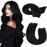 Moresoo Tressen Echthaar Extensions Schwarz Echthaar Tressen Zum Einnähen 35cm Haartressen Echthaar Zum Einnähen Extensions Doppelt Tressen Remy Menschliches Haar #1 100g