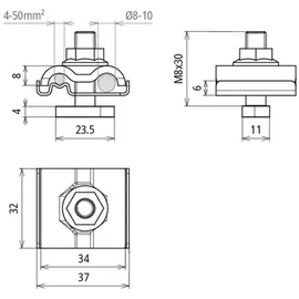 Dehn Uni-Erdungsklemme M8 Rd8-10mm+4-50qmm UEK810AQ450HKSM8V2A