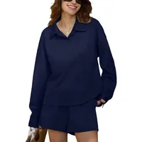 MARZXIN 2025 Herbst Winter Hausanzug Damen Schlafanzug Loungewear Zweiteiliger Lang Sweatshirts und Kurze Jogginghose Set - M