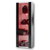 komodee Komodee, Vitrine, Weiß, Schwarz, Glas, Uni, 3 Fächer, Rechteckig, 55x159x35 cm, Wohnzimmer, Wohnwände, Vitrinenschränke