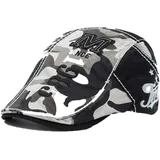 Herren Schiebermütze Baumwolle Camouflage Schirmmützen Newsboy Flat Cap Barett (Schwarz)