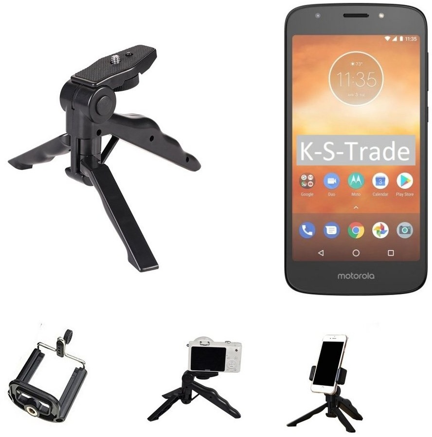 K-S-Trade für Motorola Moto e5 Play Smartphone-Halterung, (Stativ Tisch-Ständer Dreibein Handy-Stativ Ständer Mini-Stativ) schwarz
