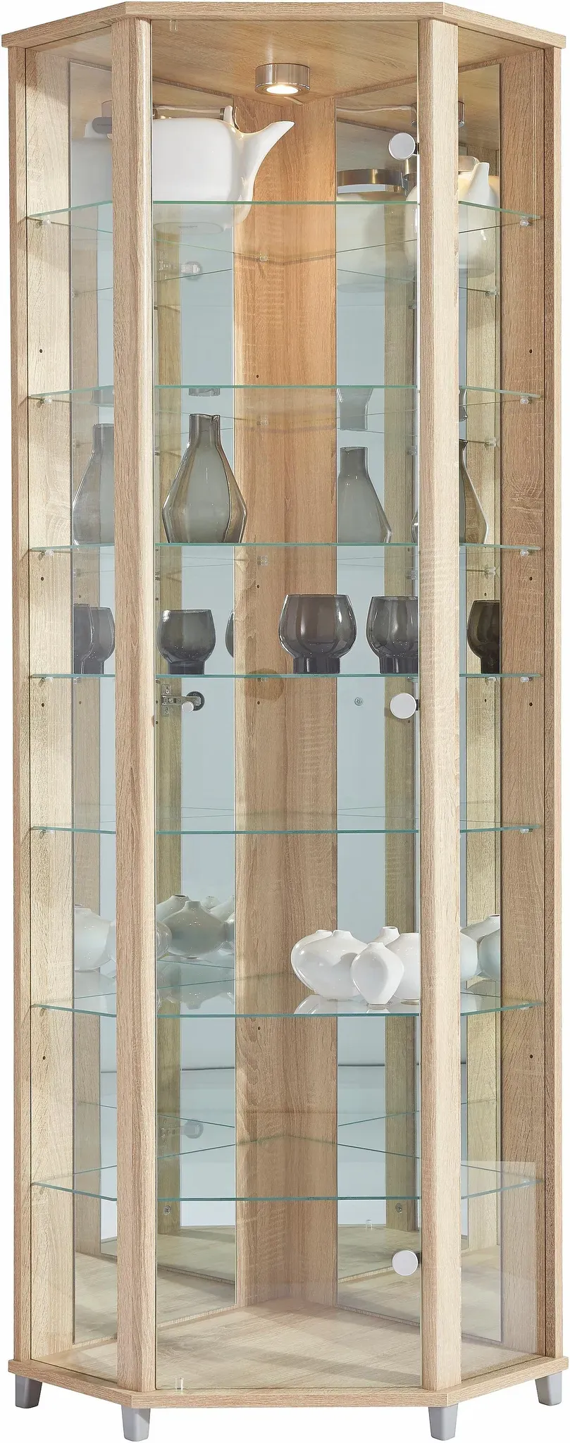 Vitrine FIF MÖBEL "TRIO", braun (eichefarben sägerau), Glas, Holzwerkstoff, Schränke, Eckvitrine/Glasvitrine 1x Glastür, perfekt für Sammler, Sammlervitrine