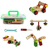 Symiu Spielzeug Holzbausteine Bauklötze Werkbank Werkzeugkoffer Holzspielzeug Kinderspielzeug Lernspiele ab 3 4 5 Jahren Geschenk für Mädchen Jungen Kinder
