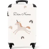 NoBoringSuitcases.com® Kinderkoffer Mädchen - Koffer Kinder - Hartschalenkoffer Einhorn - Koffer Rosa Weiß- Reisekoffer - Trolley Kinder Mädchen - 55x40x20 - Handgepäck - Rollkoffer - Personalisiert