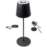 Schwaiger 658712 Tischlampe teilbar Stehlampe RGB LED Schwarz Tischleuchte Touch-Steuerung USB-C Gartenlampe IP44 Tischbeleuchtung Restaurant Terrasse Balkon